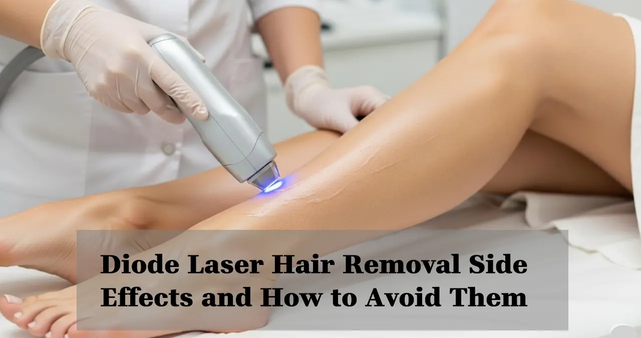 A close-up of a woman’s legs during diode laser hair removal treatment in a modern clinic, with a professional using a handheld diode laser device, bright clean background, high detail, realistic photography.