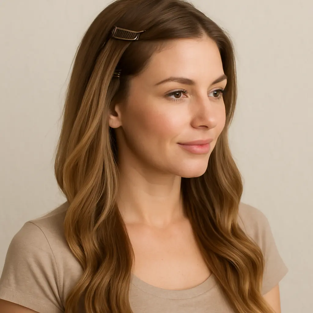 Woman with clip-in hair extensions
